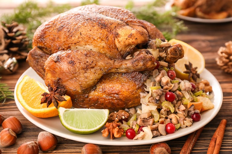 Thanksgiving Turkey With Herbal And Nuts Stuffing